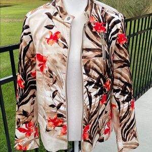 Chico's Vibrant Floral Bomber Jacket